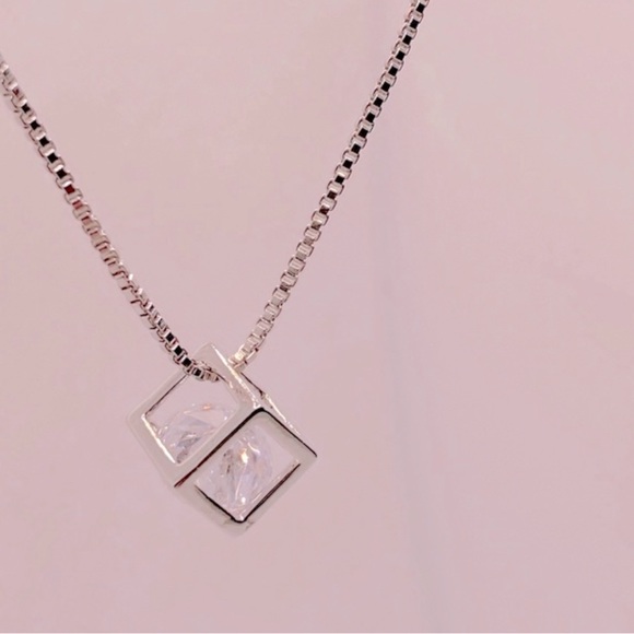 Silver Crystal Diamond Square Pendant - Picture 4 of 4